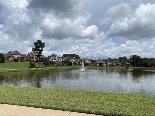 Traditions of Braselton homes across pond in the community