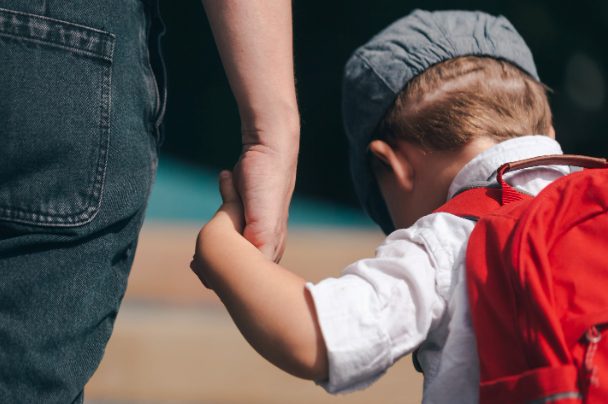 walking kid to school