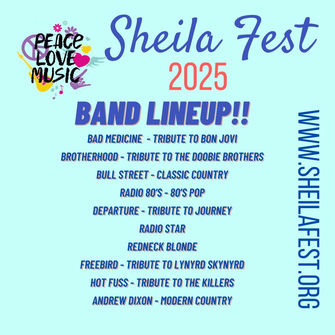 Graphic of the Sheila Fest 2025 band lineup